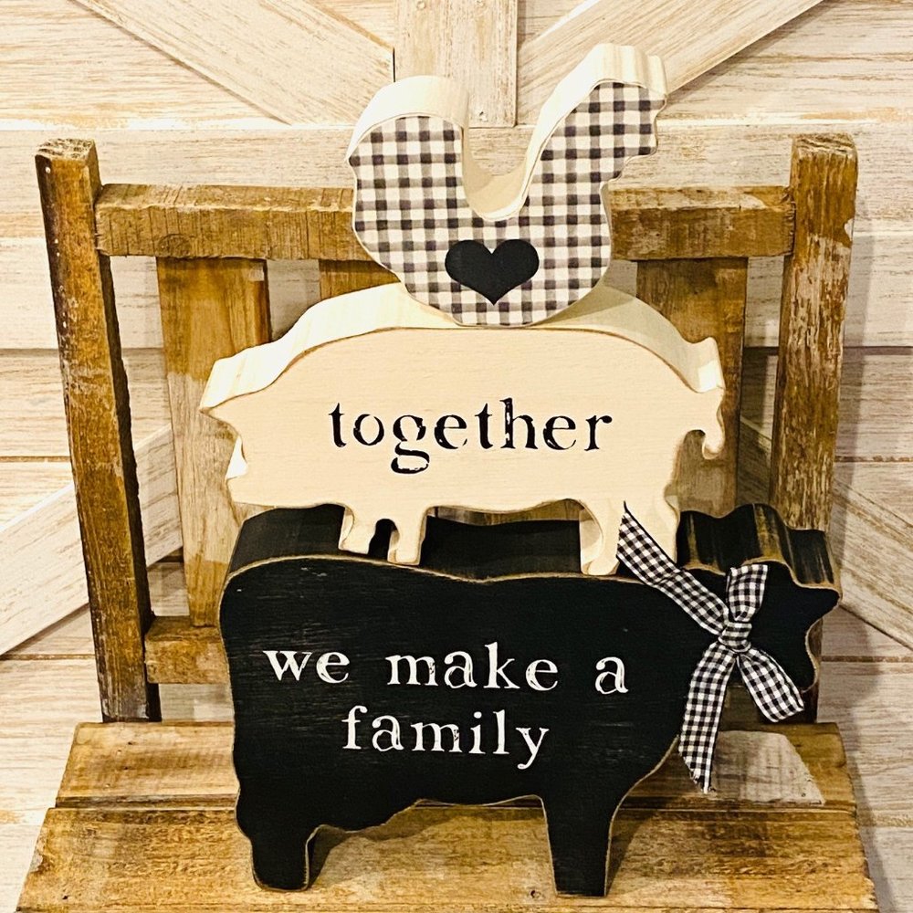 Wood Stacked Farm Animal Sculpture